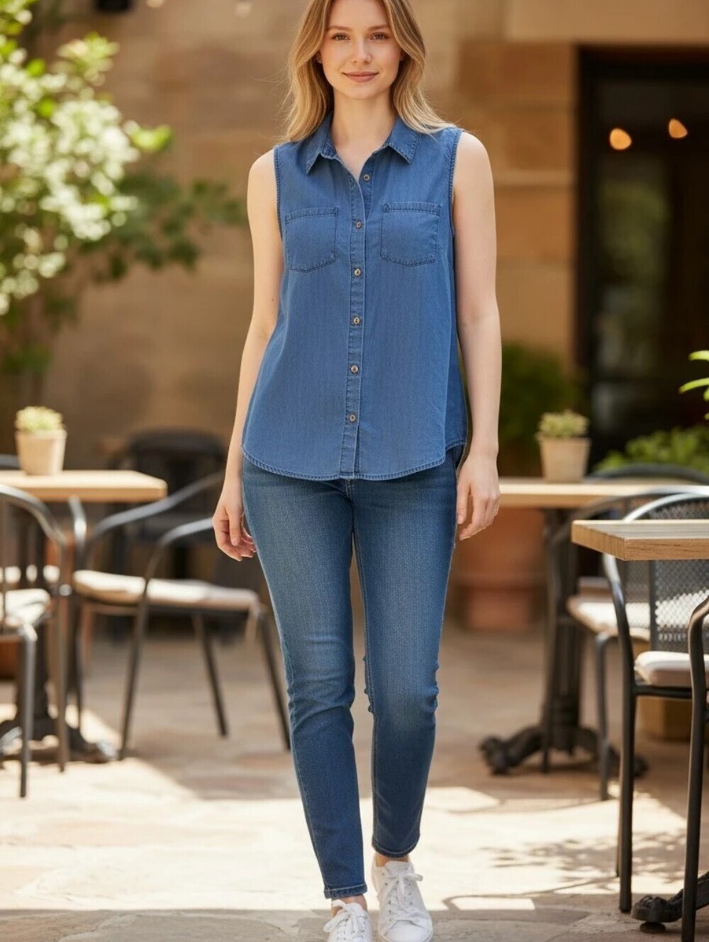 Cirana Women’s Blue Sleeveless Denim Sleeveless Top Size Xlarge